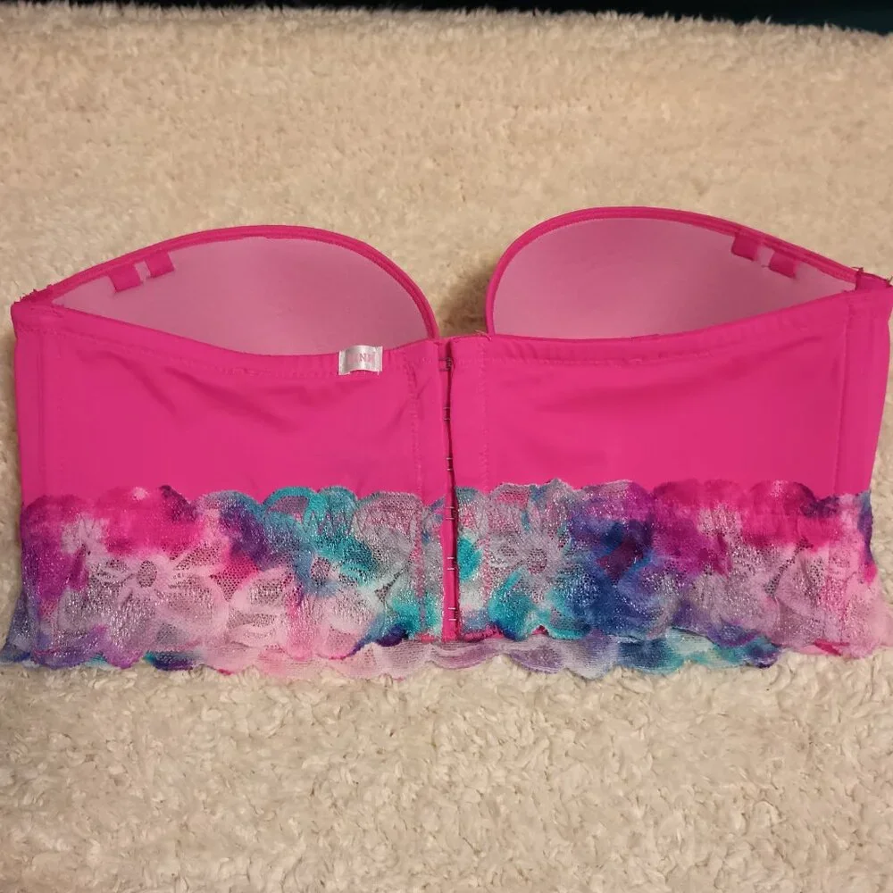 VGUC ~Victoria's Secret PINK Lined Underwire Strapless Bra with Lace (Size: 36C) - Picture 2 of 8